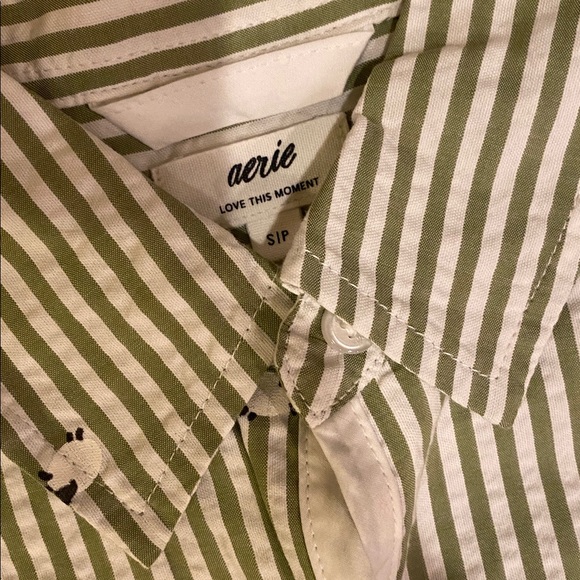 Aerie Green Striped 3 Piece Pajama Set Sz Small.  NWOT - Picture 6 of 7